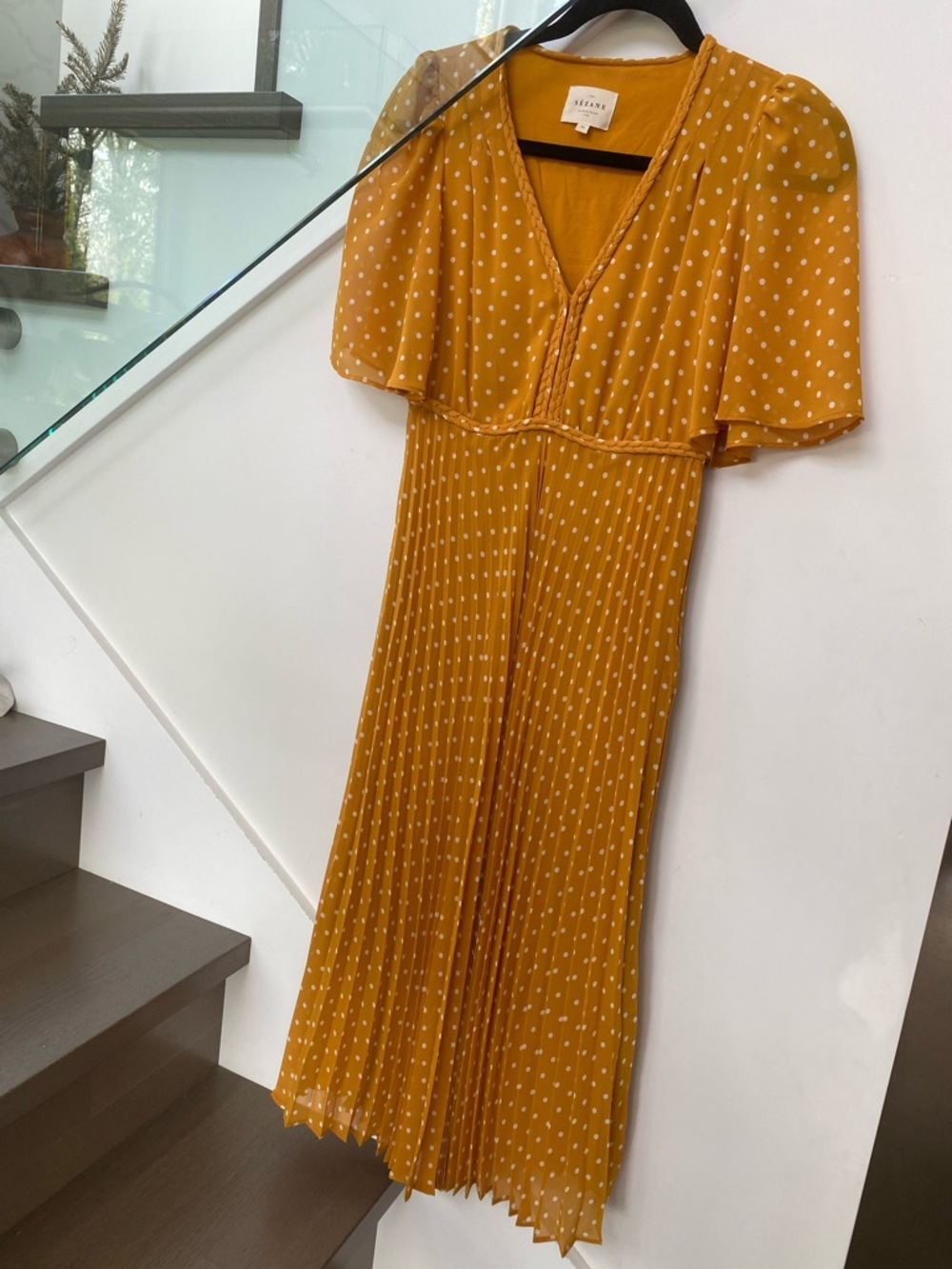 Sézane Florencia Polka Dot Pleated Midi Dress